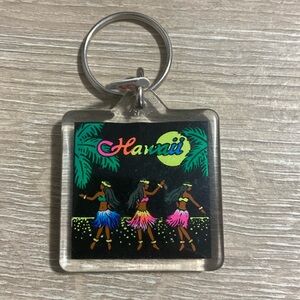 Vintage Hawaii Keychain Acrylic Rainbow Hula Girls Retro 1.5”